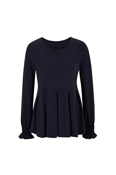 Bulalgiy Kadın Lacivert Kollar Büzgülü Dökümlü Bluz - Bga864563