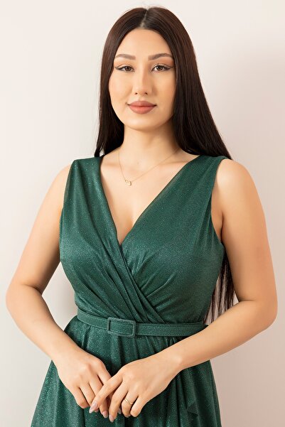 PULLIMM Ασημί μηδενικό μανίκι με διπλό γιακά φόρεμα 13405