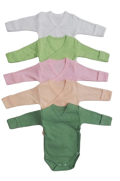 bebedino Long Sleeve Self-Glove Snap Fastened Double Breasted Badi (Pack of 5) White-çagla-pink-salmon-mould