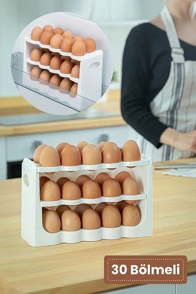 Stile Cucina 30 Compartment Egg Holder - 3 Tier Egg Rack Storage Container White