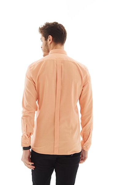 RAVANELLI Vessmen Orange Slimfit Cotton Oxford Lycra Collar Buttoned Long Sleeve Men's Shirt