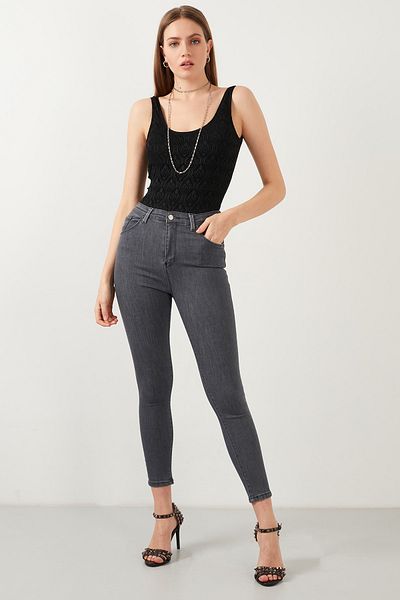 LİMABEL Ψηλόμεσο γκρι Skinny Leg Jeans Lycra Super Skinny Leg Jeans