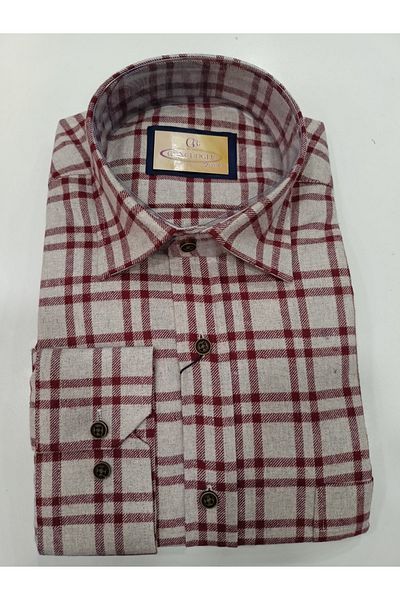 güncüoğlu 100% Wool Long Sleeve Classic Winter Men's Shirt with Pockets