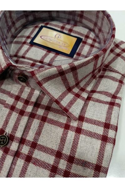 güncüoğlu 100% Wool Long Sleeve Classic Winter Men's Shirt with Pockets