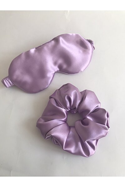 PratikDikisco Lila Saten Göz Bandı Uyku Maskesi Toka Seti