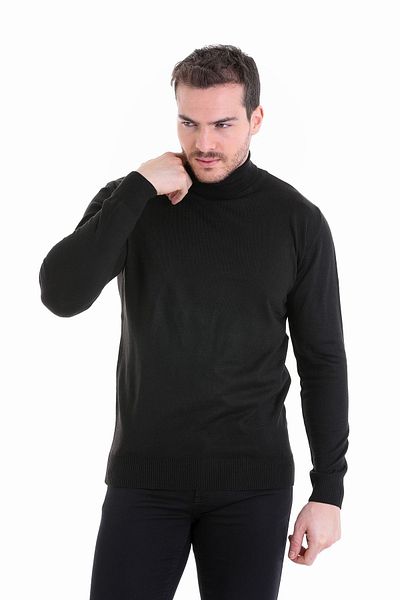 Hatemoğlu Black Comfort Fit Plain Crew Neck Wool Knitwear Sweater
