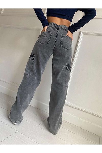 LAMİRA Women's Cargo Smoked High Waist Seal Palazzo