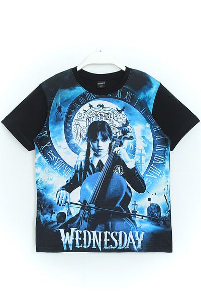 DobaKids Girl's Wednesday Addams 3D Printed T-shirt Black