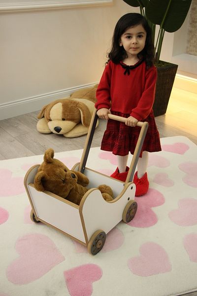 HobiMax Wooden White Toy Baby Carriage