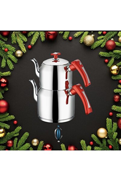 İNTER CELİK حقل فولاذي أحمر بحجم عائلي - إبريق شاي فولاذي