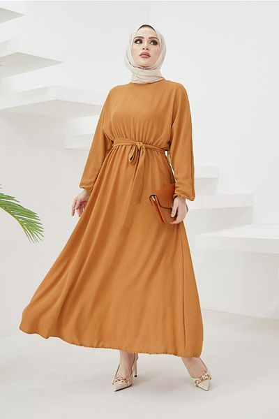 benguen 424-1aerobin Hijab Dress Mustard