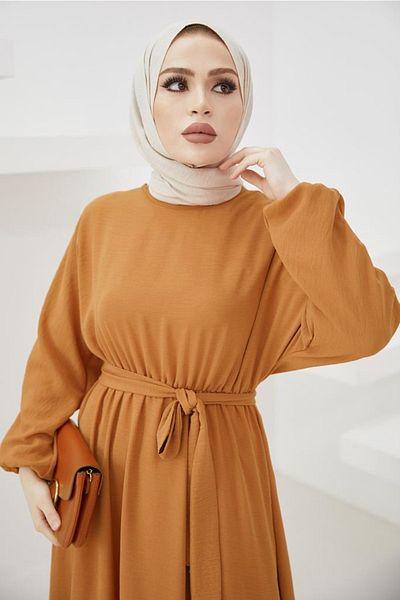 benguen 424-1aerobin Hijab Dress Mustard