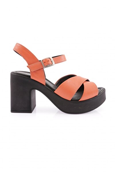 DGN Cross strap heeled sandal orange genuine leather 391113219