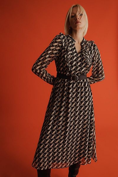 DeFacto Apaş Collar Print Chiffon Long Sleeve Maxi Dress Z1668Az22Au