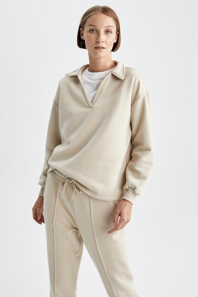 DeFacto Relax Fit mikina Polo Neck