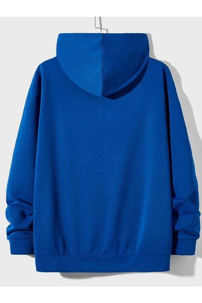 AFROGİYİM Women's Terrifick Rabbit Printed Blue Oversize Hooded Sweatshirt