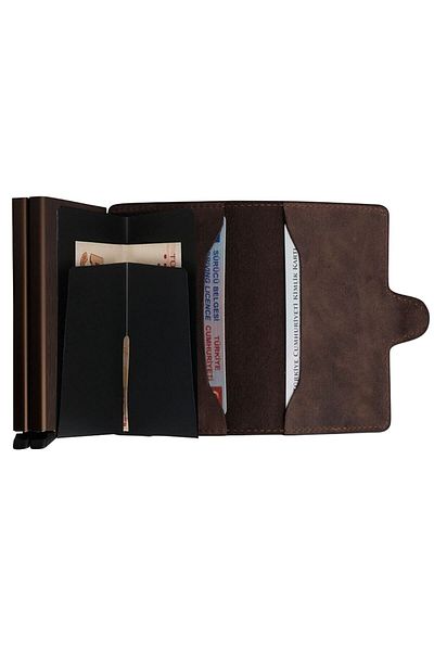 WalSmart Twin Crazy Smart Mechanism Leather Wallet-brown