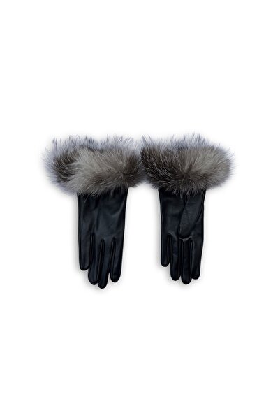 yosma Thing Siyah Deri Eldiven Kürk Kurk