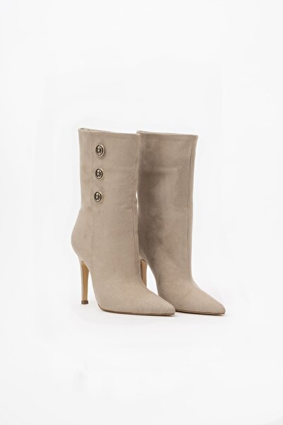 AYAKKABI PRENSİ Tiny Sherry Düğme Detailed Leather Suede 10 εκ. Γυναικείες Μπ...