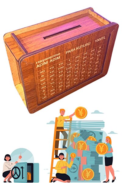 OverPazar 1.000 Tl Kumbara Ahşap Kumbara Çocuk Kumbarası Ahşap Çocuk Kumbarası