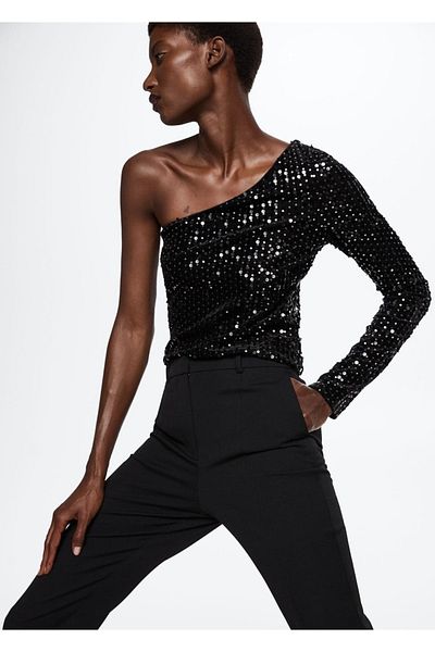 MANGO Woman Asymmetric Sequin T-Shirt
