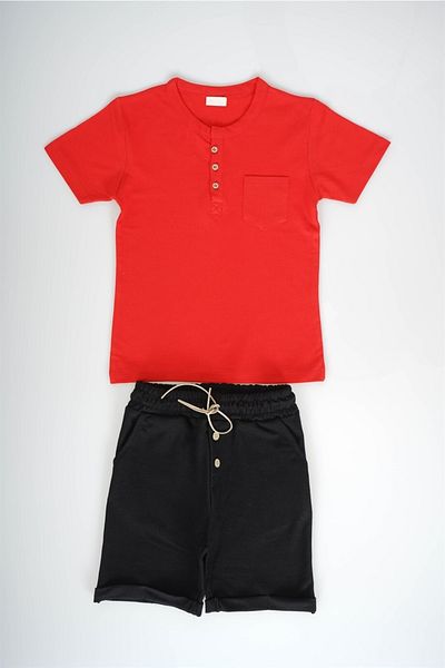 MİNİKO KİDS Boy's Pocket Model Buttoned Cotton Shorts Suit