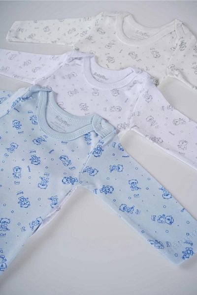 MİNİKO KİDS Babytoo 3-Piece Mixed Patterned Long Sleeve Baby Snap Badi