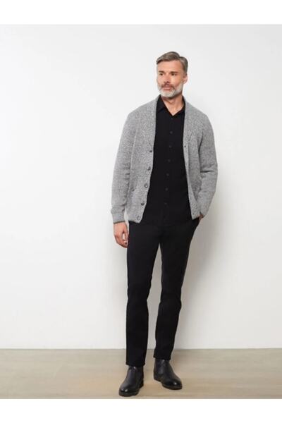 LC Waikiki Grey Shawl Collar Men's Knit Cardigan