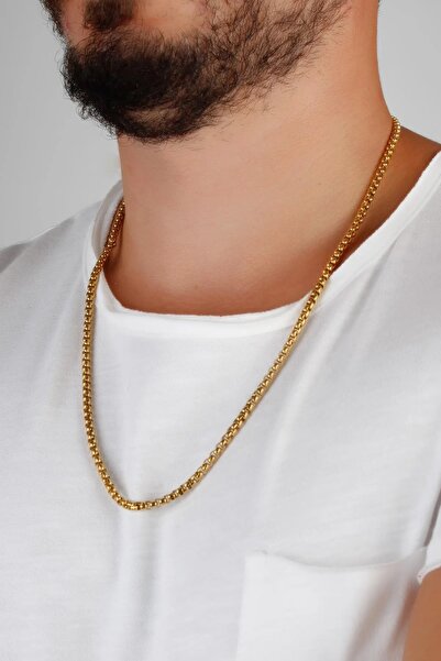 TREND COLLECTİON Unisex Knitted Model Stainless Steel Gold Chain Necklace