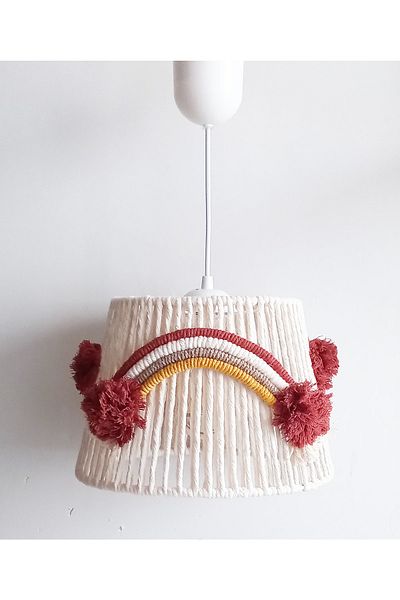 C&A&B KUZEY AVİZE Ecru Macrame String Wrap Rainbow for Baby Boys-Girls and Children's Room - Tan Pompom Applique