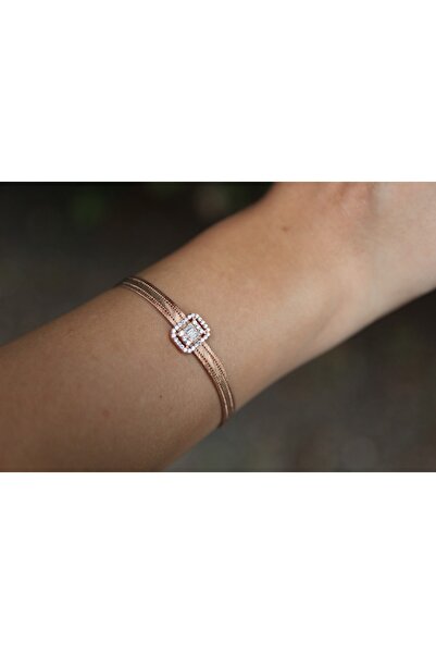 Altuntaş Gold&Silver Baget Taşlı Rose Kaplama Trabzon Hasır Bilezik- 3 Sıra G...