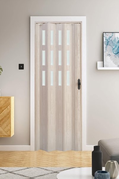 FARAN DEKORASYON 87 X 230 Akçaağaç Renk Camlı Pvc Akordiyon Katlanır Kapı