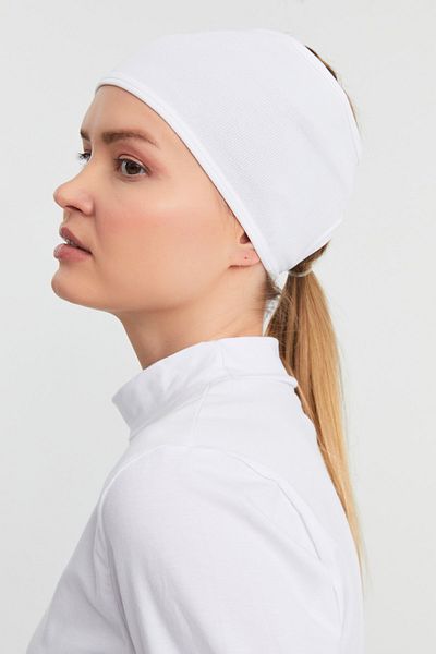 mirach Sport Bone Bandana |   Λευκή γυναικεία μπαντάνα, άνετη χρήση με αθλητικό καπό και κορδέλα