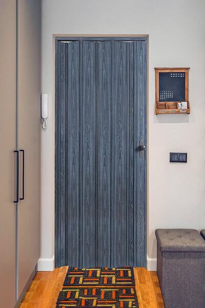FARAN DEKORASYON 145 X 215 Antrasit Renk Camsız Pvc Akordiyon Katlanır Kapı - Frnakmodel-27