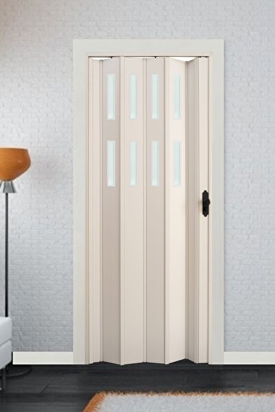 FARAN DEKORASYON 115 X 215 Beyaz Renk Camlı Pvc Akordiyon Katlanır Kapı - Frnakmodel-53