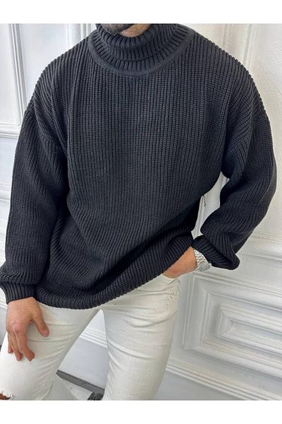 elkumoda Мъжки пуловер с поло яка, голям размер, широк, ежедневен, плетен пуловер