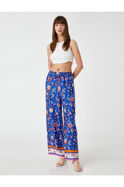 Koton Floral Palazzo Trousers Relax Fit Tie Waist