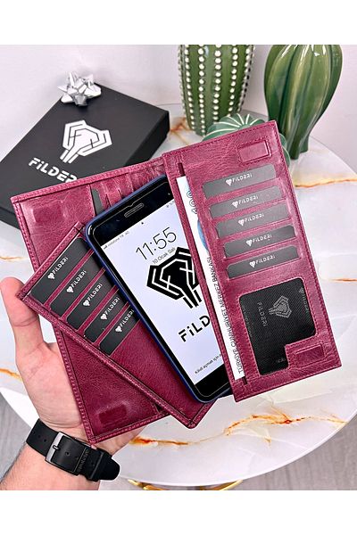 Fil Deri With Phone Compartment - Genuine Leather - Magnetic - Multi-Compartment - Wallet and Card Holder Tumbled Leather 2047