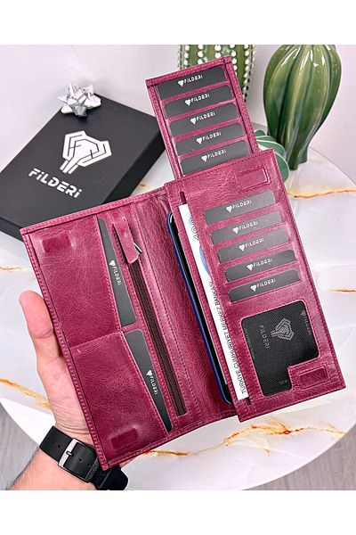Fil Deri With Phone Compartment - Genuine Leather - Magnetic - Multi-Compartment - Wallet and Card Holder Tumbled Leather 2047