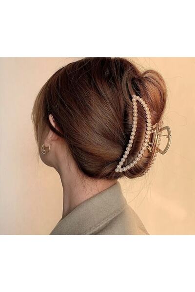 Yeşim Aksesuar Gold Metal Latch Buckle with Pearls 11 cm