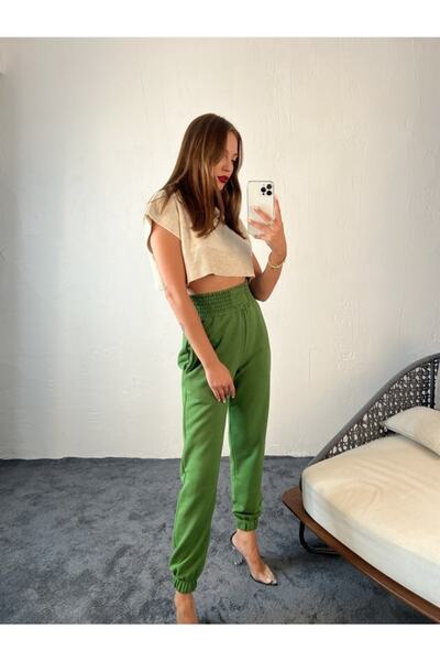 Ece Tracksuit Wide Waist Elastic Green