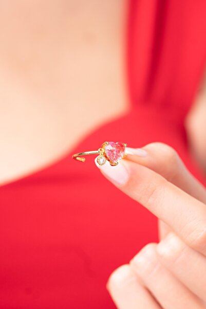 Ayenci Ayarlanabilir Pembe Kristal Renkli Parlak Taşlı Kadın Yüzük