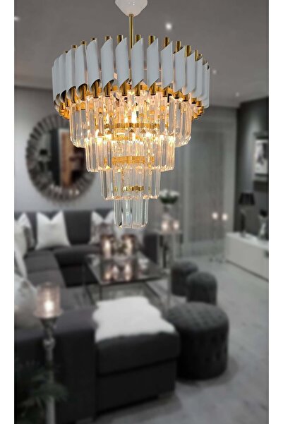 MATMAZEL AKSESUAR Zamira Beyaz Gold 45 Lik Kristal Taşlı Lüks Avize