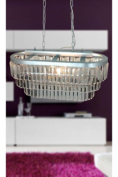 MATMAZEL AKSESUAR Nilsa Slver 70x30 Cm'lik Kristal Cam Taşlı Yemek Masası Üstü Lüks Avize