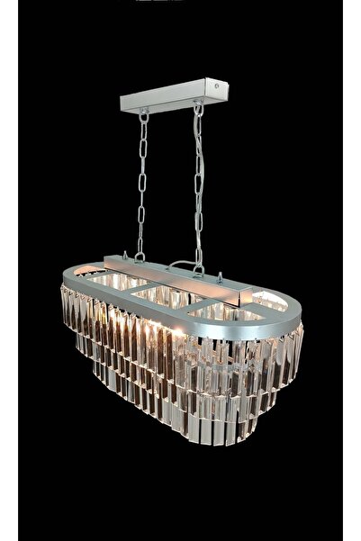 MATMAZEL AKSESUAR Nilsa Slver 70x30 Cm'lik Kristal Cam Taşlı Yemek Masası Üstü Lüks Avize