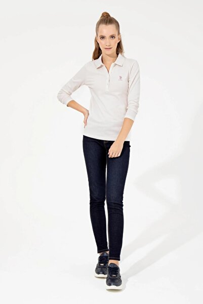 U.S. Polo Assn. Γυναικείο φούτερ με γιακά πόλο εκρού Basic