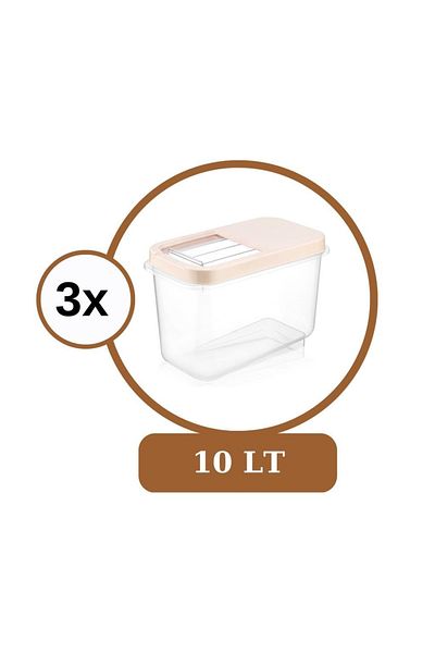 Flosoft مجموعة تخزين طعام كريمية سعة 3 × 10 لتر - صندوق متعدد مع غطاء منزلق