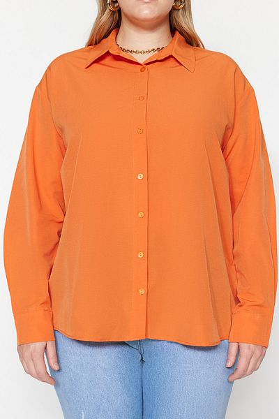 Trendyol Curve Orangefarbenes Boyfriend-Webhemd TBBSS22GO0319