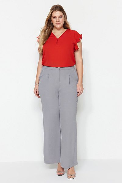 Trendyol Curve Grau melierte Bundfaltenhose mit hoher Taille - TBBSS22PL0448