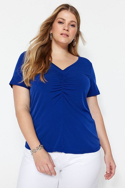 Trendyol Curve Pletená halenka s krátkým rukávem Saks Gathered TBBSS23AF00016
